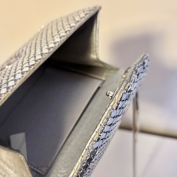 Y&S Original Mini Envelope Card Holder Convertible Clutch Shoulder Bag Silver - Picture 3 of 4